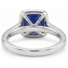 Afbeelding in Gallery-weergave laden, Halo Ring met Blauwe Saffier en Natuurlijke uit de aarde gewonnen Diamant 6.5 Karaat Princess met Accent