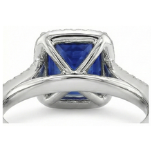 Afbeelding in Gallery-weergave laden, Halo Ring met Blauwe Saffier en Natuurlijke uit de aarde gewonnen Diamant 6.5 Karaat Princess met Accent