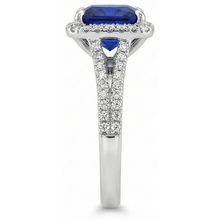 Afbeelding in Gallery-weergave laden, Halo Ring met Blauwe Saffier en Natuurlijke uit de aarde gewonnen Diamant 6.5 Karaat Princess met Accent
