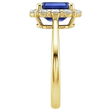 Afbeelding in Gallery-weergave laden, Halo Ring Geel Goud 14K Ceylon Saffier & Diamant 4,25 Karaat