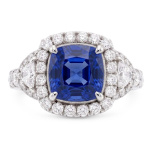 Afbeelding in Gallery-weergave laden, Halo Ring Halve Maan & Ronde Diamant Saffier Edelsteen Sieraden 4 Karaat