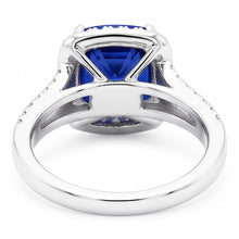 Afbeelding in Gallery-weergave laden, Halo Ring Kussen Sri Lankaanse Saffier 4 Karaat Split Shank Sieraden