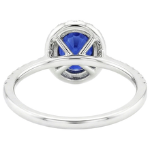 Afbeelding in Gallery-weergave laden, Halo Ring Ovaal Geslepen Ceylon Saffier & Pave Set Diamanten 4 Karaat