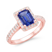 Afbeelding in Gallery-weergave laden, Halo Ring Roségoud Smaragd Sri Lankaanse Saffier & Natuurlijke uit de aarde gewonnen Diamanten 5.25 Karaat