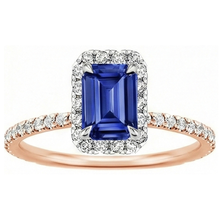 Afbeelding in Gallery-weergave laden, Halo Ring Tweekleurig Goud Ceylon Saffier & Diamant 4,25 Karaat