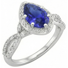 Afbeelding in Gallery-weergave laden, Halo Ring Twist Style Peer Ceylon Saffier & Diamanten 3,50 Karaat