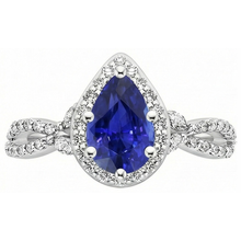 Afbeelding in Gallery-weergave laden, Halo Ring Twist Style Peer Ceylon Saffier & Diamanten 3,50 Karaat