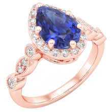 Afbeelding in Gallery-weergave laden, Halo Ring Vintage stijl peer blauwe saffier & Natuurlijke echte diamanten ( niet in een laboratorium gekweekt ) 4 karaat