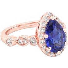 Afbeelding in Gallery-weergave laden, Halo Ring Vintage stijl peer blauwe saffier & Natuurlijke echte diamanten ( niet in een laboratorium gekweekt ) 4 karaat