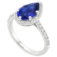 Afbeelding in Gallery-weergave laden, Halo Ring Witgoud 14K Peer Ceylon Saffier & Diamanten 3,75 Karaat