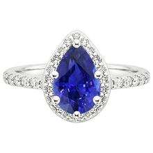 Afbeelding in Gallery-weergave laden, Halo Ring Witgoud 14K Peer Ceylon Saffier & Diamanten 3,75 Karaat