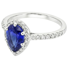 Afbeelding in Gallery-weergave laden, Halo Ring Witgoud 14K Peer Ceylon Saffier & Diamanten 3,75 Karaat