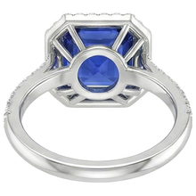 Afbeelding in Gallery-weergave laden, Halo Ronde Natuurlijke uit de aarde gewonnen Diamanten & Asscher geslepen Blauwe Saffier Ring 5.75 Karaat Nieuw