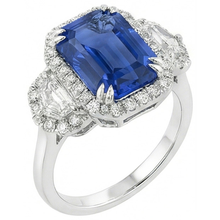 Afbeelding in Gallery-weergave laden, Halo Smaragd Ceylon Sapphire Jubileum Diamanten Ring 5 Karaat