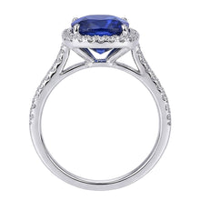 Afbeelding in Gallery-weergave laden, Halo Sri Lankaanse Saffier en Natuurlijke uit de aarde gewonnen Diamant Witgoud 14K Ring 7.80 Ct