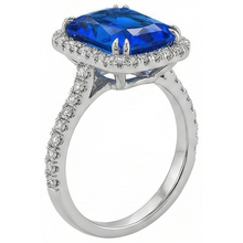Afbeelding in Gallery-weergave laden, Halo Stralende Saffier Ring Dubbele Prong Diamanten 5,50 Karaat
