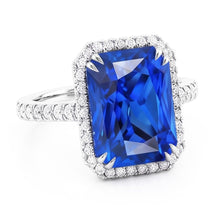 Afbeelding in Gallery-weergave laden, Halo Stralende Saffier Ring Dubbele Prong Diamanten 5,50 Karaat