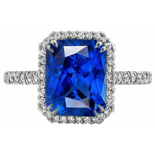 Afbeelding in Gallery-weergave laden, Halo Stralende Saffier Ring Dubbele Prong Diamanten 5,50 Karaat