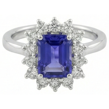 Afbeelding in Gallery-weergave laden, Halo Tanzaniet en Natuurlijke echte diamanten ( niet in een laboratorium gekweekt ) 6.35 karaat ring wit goud 14K