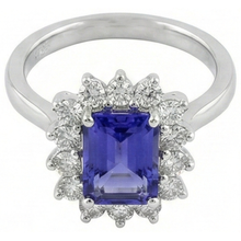 Afbeelding in Gallery-weergave laden, Halo Tanzaniet en Natuurlijke echte diamanten ( niet in een laboratorium gekweekt ) 6.35 karaat ring wit goud 14K