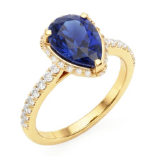 Afbeelding in Gallery-weergave laden, Halo Verlovingsring Diepblauwe Saffier & Pave Set Diamanten 5 Karaat