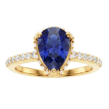 Afbeelding in Gallery-weergave laden, Halo Verlovingsring Diepblauwe Saffier & Pave Set Diamanten 5 Karaat