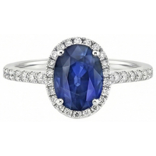 Afbeelding in Gallery-weergave laden, Halo blauwe saffier en Natuurlijke echte diamanten ( niet in een laboratorium gekweekt ) verlovingsring 2.25 karaat goud 14K