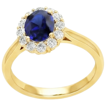 Afbeelding in Gallery-weergave laden, Dames Halo Ring met uit de aarde gewonnen Diamant en Ovale Blauwe Saffier 7.50 Karaat
