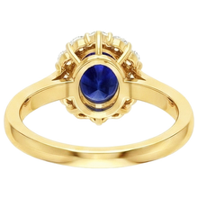 Afbeelding in Gallery-weergave laden, Dames Halo Ring met uit de aarde gewonnen Diamant en Ovale Blauwe Saffier 7.50 Karaat