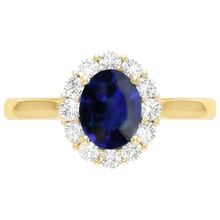 Afbeelding in Gallery-weergave laden, Dames Halo Ring met uit de aarde gewonnen Diamant en Ovale Blauwe Saffier 7.50 Karaat