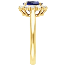 Afbeelding in Gallery-weergave laden, Dames Halo Ring met uit de aarde gewonnen Diamant en Ovale Blauwe Saffier 7.50 Karaat