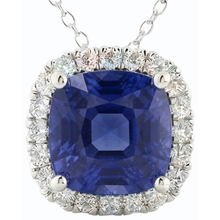 Afbeelding in Gallery-weergave laden, Halo Kussen Blauwe Saffier & IGI GECERTIFICEERDE Diamanten Hanger Sieraden 10.75 Karaat