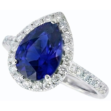 Afbeelding in Gallery-weergave laden, Halo peervormige blauwe saffier en ronde Natuurlijke echte diamant ( niet in het laboratorium gekweekt )en ring 5 karaat