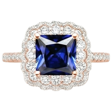 Afbeelding in Gallery-weergave laden, Halo Ronde Natuurlijke uit de aarde gewonnen Diamanten Ring Bloem Stijl Prinses Blauwe Saffier 7 Karaat