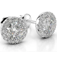Afbeelding in Gallery-weergave laden, Halo Oorbellen Met Natuurlijk Diamanten Stud 4 Karaat Wit Goud 14K Vrouwen Sieraden