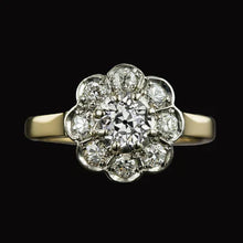 Afbeelding in Gallery-weergave laden, Halo Oude Mijn Geslepen Echt Diamanten Ring Tweekleurige Bloemstijl Sieraden 3 Karaat