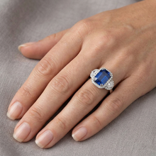 Afbeelding in Gallery-weergave laden, Halo Smaragd Ceylon Sapphire Jubileum Diamanten Ring 5 Karaat