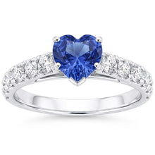 Afbeelding in Gallery-weergave laden, Hart Solitaire Ring met natuurlijke blauwe saffier en Natuurlijke echte diamant ( niet in het laboratorium gekweekt )en accenten 3,50 karaat