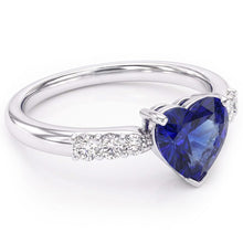 Afbeelding in Gallery-weergave laden, Hart edelsteen blauwe saffier Natuurlijke echte diamant ( niet in het laboratorium gekweekt )en ring 2 karaat goud 14K sieraden