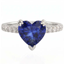 Afbeelding in Gallery-weergave laden, Hart en rond geslepen 2.30 ct blauwe saffier Natuurlijke echte diamanten ( niet in een laboratorium gekweekt ) ring wit goud 14k