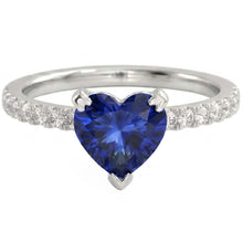 Afbeelding in Gallery-weergave laden, Hart en rond geslepen 2.30 ct blauwe saffier Natuurlijke echte diamanten ( niet in een laboratorium gekweekt ) ring wit goud 14k