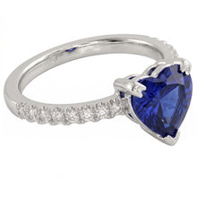 Afbeelding in Gallery-weergave laden, Hart en rond geslepen 2.30 ct blauwe saffier Natuurlijke echte diamanten ( niet in een laboratorium gekweekt ) ring wit goud 14k