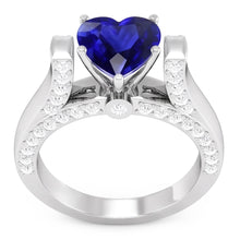 Afbeelding in Gallery-weergave laden, Hart geslepen edelsteen ring Sri Lankaanse saffier 4 karaat Natuurlijke echte diamant ( niet in het laboratorium gekweekt )en