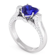 Afbeelding in Gallery-weergave laden, Hart geslepen edelsteen ring Sri Lankaanse saffier 4 karaat Natuurlijke echte diamant ( niet in het laboratorium gekweekt )en