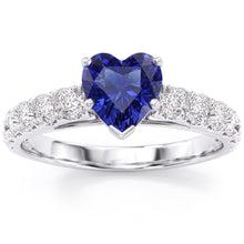 Afbeelding in Gallery-weergave laden, Hart saffier edelsteen ring & dubbele pave Natuurlijke echte diamant ( niet in het laboratorium gekweekt ) accenten 3,50 karaat