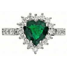 Afbeelding in Gallery-weergave laden, Hartgeslepen Groene Smaragd GIA En Natuurlijke uit de aarde gewonnen Diamanten Verlovingsring 6 Karaat Witgoud 14K