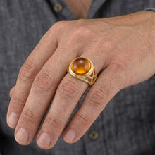 Afbeelding in Gallery-weergave laden, Heren Citrien Cabochon Slijpvorm Gekleurde Steen Ring 5 karaat