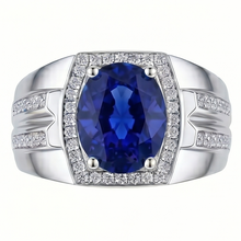 Afbeelding in Gallery-weergave laden, Heren Halo Ring 4 Karaat Ovale Diamant & Blauwe Saffier Sieraden 14K Goud