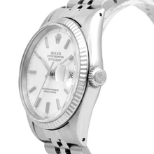Afbeelding in Gallery-weergave laden, Heren Rolex Datumjust horloge zilveren wijzerplaat gecanneleerde rand roestvrijstalen armband