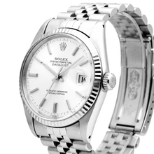 Afbeelding in Gallery-weergave laden, Heren Rolex Datumjust horloge zilveren wijzerplaat gecanneleerde rand roestvrijstalen armband